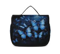 FZQVSWTX Trousse de toilette de voyage à suspendre pour homme et femme, tigre majestueux reposant sur un rocher, organiseur portable en polyester imprimé, Papillons bleu foncé, 22.5x18.5cm