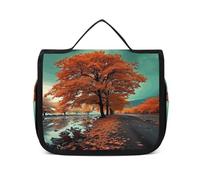 FZQVSWTX Trousse de toilette de voyage à suspendre pour homme et femme, tigre majestueux reposant sur un rocher, organiseur portable en polyester imprimé, Érable en automne, 22.5x18.5cm