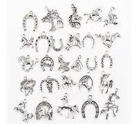 FZSWD 30 Pièces Breloques Mouche Cheval Chanceux Fer À Cheval Bonne Chance Antique Argent Couleur Mixte Pendentifs Résultats De Bricolage Bijoux Tibétains Artisanat