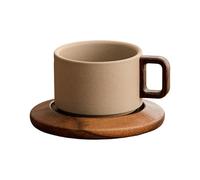 fztonk Tasse à café en céramique avec poignée en bois, ensemble de tasses à thé florales avec sous-verres en bois pour boissons chaudes, décoration de cuisine, boissons chaudes