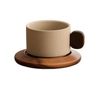 fztonk Tasse à café en céramique avec poignée en bois, ensemble de tasses à thé florales avec sous-verres en bois pour boissons chaudes, décoration de cuisine, boissons chaudes