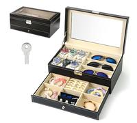 FZYCOM Boite Montre avec 6 Porte Montres, Coffret Montre Homme, Boite à Bijoux, Rangement Lunette de Soleil, Rangement Montres, Lunettes de Soleil, Bijoux et Accessoires