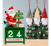 FZYCOM Calendrier de l'Avent en Bois avec 3 mini Père Noël, Calendrier Perpetuel de Table, Compte à Rebours Jusqu'à Noël, Cadeau de Festive Élégant, Décoration de familial Bureau