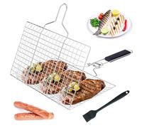 FZYCOM PNOOFR Panier Grille pour Barbecue, Grille Barbecue, Plat Cuisson Barbecue en Acier Inoxydable avec poignée, Support de Barbecue Portable pour l'extérieur avec Brosse à Badigeonner