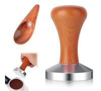 FZYCOM Tamper à Café avec Cuillère en Bois, Espresso Tamper, Tasseur Presse en Inox, Manche en Bois, Base en Acier Inoxydable