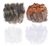 Fzyisw 200Pcs Plumes Loisirs Creatifs 4 Styles Plume, Plume Blanche, Plumes pour Boucle Oreille Bricolage Ailes Attrapeur de Rêves Accueil Mariage Décoration Couleurs Naturelles et Blanc Décor Plume
