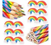 Fzyisw Lot de 24 Crayons de Couleur Arc-en-ciel, 12 Crayons et 12 Gommes, Multicolore, pour Dessin, Coloriage, Croquis, Cadeau pour Enfants