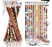 Fzyisw Lot de 48 Crayon Halloween pour Enfants, Crayon Halloween avec Sorcières, Citrouilles, Faucheuse, Fantômes, Araignées, Motifs de Chauve-Souris, Cadeaux Halloween pour Enfants