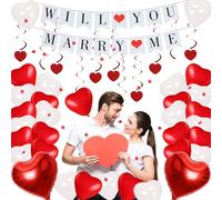 G-059 46 Pièce Ballon Coeur Ballon Mariage Petale de Rose Demande en Mariage Décoration Mariage Deco Mariage Marry Me pour les Demandes en Mariage les Fiançailles les Mariages la Saint-Valentin