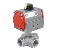 G 1'' Vanne à Bille 3 Voies T-Port en Acier Inoxydable avec Actionneur Pneumatique à Rappel par Ressort, Normalement Fermée