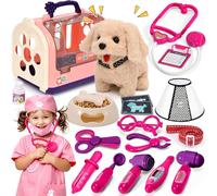 G.C Chien Jouet Enfant Électrique Chien Interactif avec Kit Docteur Déguisement Vétérinaire et Cage, Peluche Chien Qui Marche Aboie et Toilettage Jeu de Rôle Cadeau pour Fille Garçon 3 4 5 6 7 8 Ans