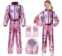 G.C Déguisement Astronaute pour Enfant Fille Combinaison Astronaute avec Casque et Gants Costume Astronaute Espace Déguisement Carnaval Halloween Cosplay Fête Jeu de Rôle (M, 8-10 Ans)