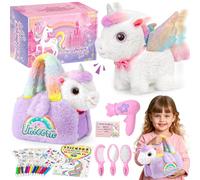 G.C Peluche Licorne Cadeau Enfant Fille 3 4 5 6 7 8 Ans avec Électrique Licorne Jouet Qui Marche Aboie, Sac a Main Peluche, Livre de Coloriage, Électrique Unicorn Jouet Cadeau Anniversaire Fille