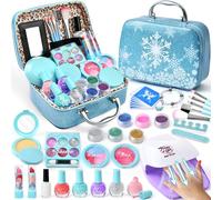 G.C Reine des Neiges Jouet Cadeau Fille 4 5 6 7 8 Ans, Kit Maquillage Enfant Fille avec Séchoir à Ongles Vernis à Ongles Tatouage Paillettes, Elsa Coffret Maquillage Nail Art Cadeau