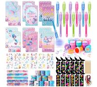 G.C Sirene Cadeau Anniversaire Enfants Invites, Sirene Pinata Anniversaire Fille avec Stylo Encre Invisible Carnet de Notes Tampon Bracelet Slap Sirene Petit Cadeaux Anniversaire Invités Enfant Fille