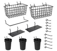 G.CORE Assortiment de 18 crochets pour panneau perforé - Paniers à pinces et tasses - Système de rangement divers outils pour garage, atelier, établi, loisirs créatifs, bureau