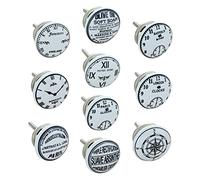 G Decor Lot de 10 boutons de porte en céramique, pour portes de placards, style bohème, finition vintage/vieillie, Motif temps