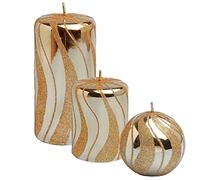G Decor Lot de 3 bougies piliers à paillettes dorées effet verre réfléchissant brillant pour anniversaire de mariage, nouvelle maison (doré)