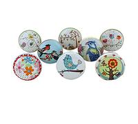 G Decor Lot de 8 boutons de porte en céramique, pour tiroirs de placards, style bohème, finition vintage, Motif oiseaux de jardin