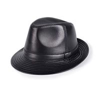 G&F Cuir Chapeau Fedoras Peau Mouton Grand Bord Panama Partie Bowler Chapeaux Gentleman Classique Casquette Gangster (Color : Black, Size : 57)