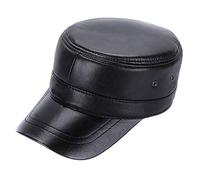 G&F Cuir Véritable Base-Ball Chapeau Plat Casquette avec Ceinture Sueur Hommes Peau Vache Ajustable Chapeau Hiver 56 À 60 Cm (Color : Black)