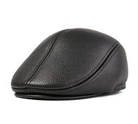 G&F Hommes Cuir Casquette Beret Ancien Chapeau Golf Casquette Plate Casquette Gavroche Automne Hiver (Color : Black, Size : 55-56)
