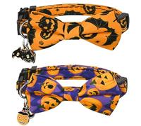 G-ficu Lot de 2 colliers d'Halloween pour chat avec joli nœud papillon et clochette, citrouille, chauve-souris, colliers de vacances d'Halloween pour fille, garçon, chat, chaton avec boucle de