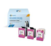 G&G HP 302XL Colour Pack of 3 Remanufactured Ink Cartridges - Eco Saver - Ink Level Display - Replaces F6U67AE/F6U65AE