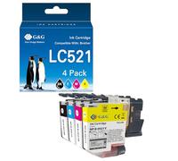 G&G LC521VAL Cartouches compatibles avec Brother LC521 pour Brother DCP-J1260W DCP-J1310DW DCP-J1460DW DCP-J1313DW DCP-J1360DW (noir, cyan, magenta, jaune)