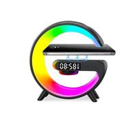 G Light Lampe a Chargeur Sans Fil, Enceinte Sans Fil Multifonctions Reveil 10 Couleur de Lumière Lampe d'ambiance LED avec Haut Parleur Bluetooth, Lampe Réveil Chargeur pour Bureau ou Maison (Noir)