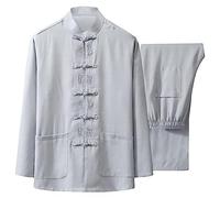 G-like Costume de kungfu Tang pour homme - arts martiaux chinois traditionnels Taichi Shaolin Wushu Qigong brodé à manches longues pour entraînement décontracté vêtements uniforme veste pantalon (gris