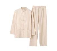 G-LIKE Costume traditionnel chinois d'arts martiaux pour homme Kung Fu Tai Chi Classique Tangzhuang Chemise Pantalon Tenue d'entraînement, beige, XL