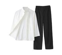 G-LIKE Costume traditionnel chinois d'arts martiaux pour homme Kung Fu Tai Chi Classique Tangzhuang Chemise Pantalon Tenue d'entraînement, blanc/noir, M