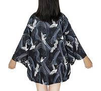 G-like Kimonos japonais pour femme Costume traditionnel Haori robe avec motif dragon antique Tokio Harajuku chemise de nuit peignoir vêtement de nuit, Crane., taille unique