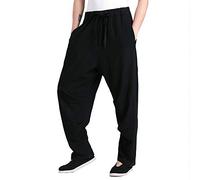 G-Like Kung Fu Training Pantalon en Lin - Arts Martiaux Traditionnels Chinois Wushu Taichi Wing Chun Harem Pantalon Homme Femme Pantalon Long Loisirs Printemps Pantalon de Sport Retro Style, Noir, XL