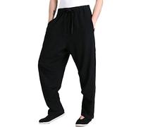 G-LIKE Pantalon d'entraînement Kung Fu en lin - Pantalon traditionnel chinois d'arts martiaux Taichi Wushu décontracté Harem pour hommes et femmes, Noir , M