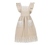 G-LIKE Tablier vintage femme/fille - Tablier de cuisine classique sans manches rétro en coton dentelle lacets - Résistant huile taches - Cuisine