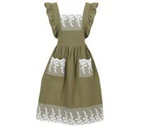 G-LIKE Tablier vintage pour femme et fille - Tablier de cuisine classique sans manches rétro en coton avec poches en dentelle et lacets - Résistant à l'huile et aux taches - Pour la cuisine, la