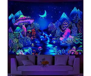 G-LIKE Tapisserie murale UV, Trippy Neon, phosphorescente dans l'obscurité, lumière noire, tenture murale Trippy pour chambre, fête, plage, salon