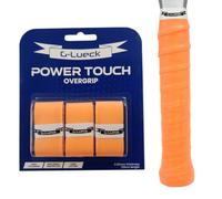 G-Lueck Lot de 3 surgrip Tennis Power Touch Overgrip (très adhérent et Durable) - 0,60 mm d'épaisseur - pour Padel, Badminton, Squash - avec Bande de Finition autocollante - Antidérapantes (Orange)