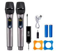 G-MARK Microphone sans Fil, système de Microphone Dynamique à Main UHF Double avec Microphones Rechargeables et récepteur, portée de 200 Pieds, Sortie 1/4'', pour karaoké-Connexion Automatique
