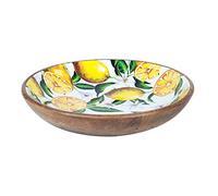 G&S Grande Corbeille en bois de manguier et résine, Thème Citrons, Diamètre 30 cm