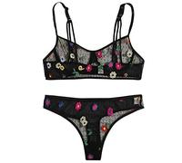 G-String Bra Thong vêtements de Nuit de Mode sous-vêtements de Mode Fleurs Dentelle Lingerie Sexy Habit Sexy Transparent (Black, XL)