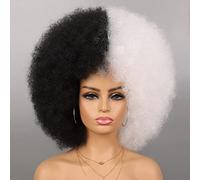 G&T Wig Cruella Deville Perruque afro courte avec frange pour femme, noir et blanc, pour cosplay, Halloween, fête (noir et blanc)