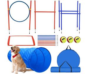 G TALECO GEAR Agility Kit d'agility pour chien, 7 pièces, équipement d'agilité, avec tunnel pour chien de 180 cm, anneau de saut réglable, 3 barres d'obstacles réglables, 8 barres de slalom