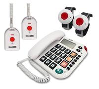 G-TELWARE MAXCOM KXT481SOS 2023-2024 Téléphone d'urgence pour personnes âgées avec émetteur SOS sans fil, téléphone fixe, 2 émetteurs bracelet + 2 émetteurs manuels avec dragonne, noir carbone,