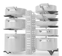G-TING Rangement pour casseroles à 8 niveaux, pour organisation de la cuisine, supports réglables pour couvercles de casseroles et poêles, 3 méthodes d’installation (gris)