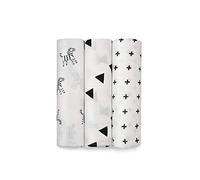 G-Tree 3 Pack Muslin bébé Swaddle Couvertures, 120x120cm Black Cross, Triangle noir et zébré Belle