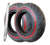 G.V.SHOP® 2x Pneus Pleins 10x2.125 pour Trottinette Électrique-Pneu Solide Anti-Crevaison Amorti Antidérapant, Compatible avec Vivobike M-V30, Ninebot F40, Roue de Remplacement 10" (Rouge 2pcs+levier)