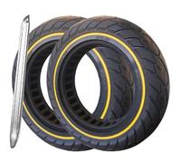 G.V.SHOP 2x Pneus Pleins 10x2.125 pour Trottinette Électrique -Pneu Solide Anti-Crevaison Amorti Antidérapant, Compatible avec Vivobike M-V30, Ninebot F40, Roue de Remplacement 10" (Fluo 2pcs+levier)